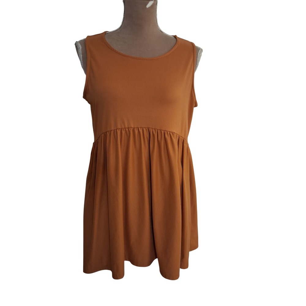 Zenana Women Burnt Orange Babydoll Tunic Top Sleeveless Empire Waist Medium